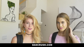 Three some entertainment for a pair of petite young sluts