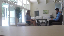 Blonde nanny has oral and vaignal sex with a white guy