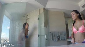 Lesbian stepsister blackmailed into a threesome