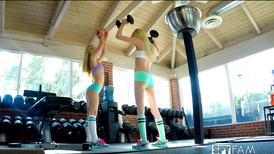 Lesbian stepsisters get busted and fucked at the gym