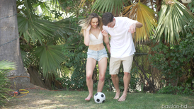 Passionate summertime sex session in the grass