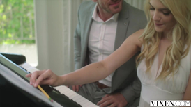 Blonde banging her mature piano tutor on a bed