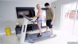 Voluptuous blonde getting ass fucked on a treadmill