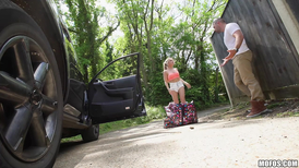 Small girl with big boobs gets fucked in a car