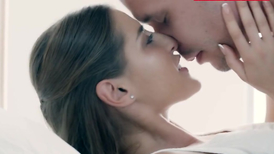 Sweat floats down chick's skin when boy drills her